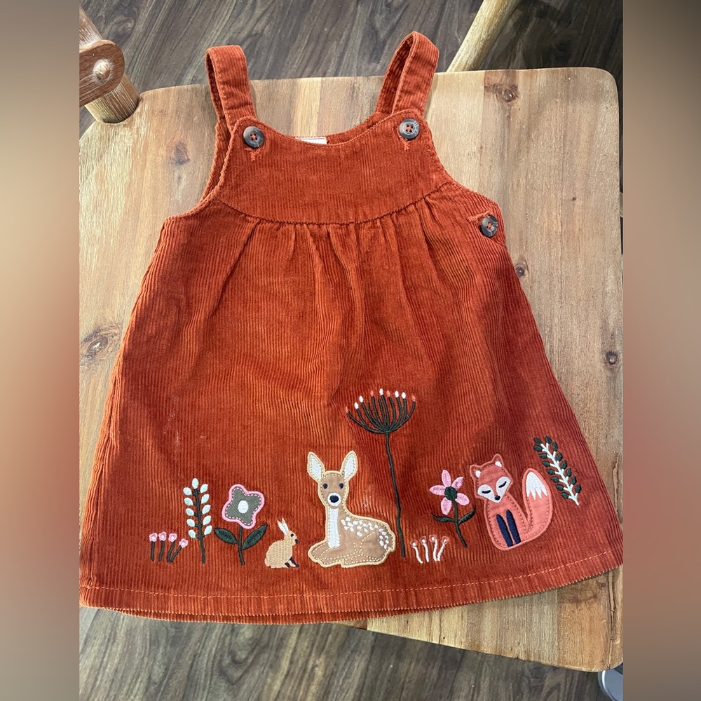 Pusblu Rust Corduroy Dress with Woodland Animals (European size 74)